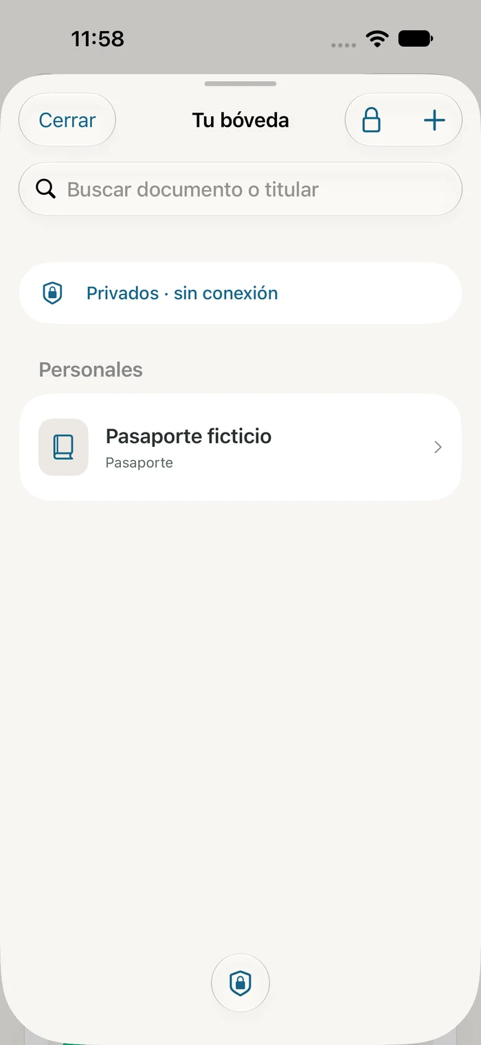 Captura real de la bóveda de documentos de Traivu con documentos ficticios